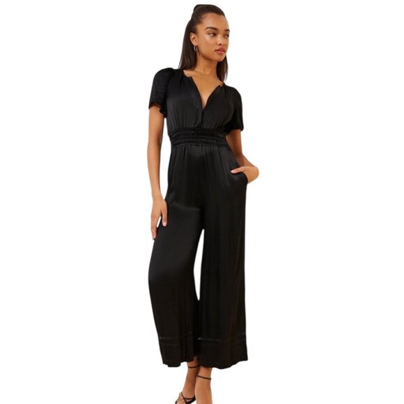 Anthropologie The Somerset black satin jumpsuit size S - Picture 1 of 12